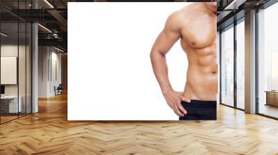 Fit young man with beautiful torso, isolated on white background Wall mural