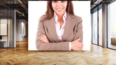 portrait of a happy young business woman standing on white backg Wall mural