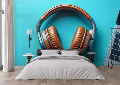 headphones on a white Wall mural