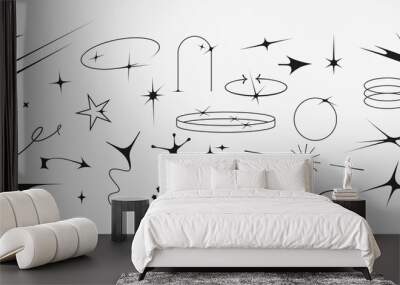 Set of icons of acid flare shapes and arrows. supernova explosion space figures in Y2k korean style. Vector illustration Wall mural