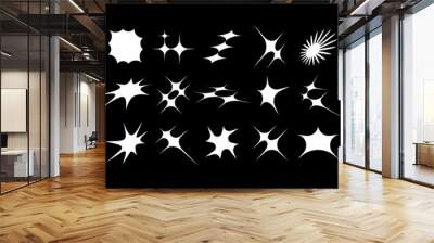 Set of vector objects. Deformed acid shapes of the sun and stars, sunbeams, glare and flares in a modern brutalist style. Subject to the effects of stretching, inflating and perspective. Wall mural