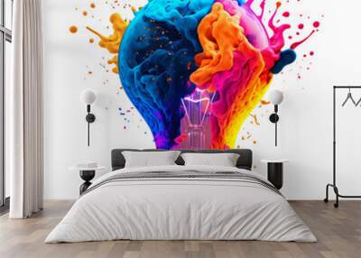 a colorful glowing idea bulb lamp, isolated design element on transparent background, visualization  Wall mural