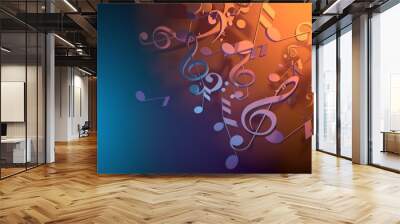 Flying music notes. Abstract background structure. Chaotic falling music note elements. 3D rendering Wall mural