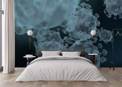 Microscopic view of infectious SARS-CoV-2 omicron virus cells. 3D rendering Wall mural