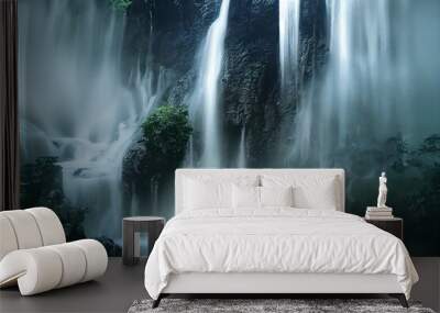 rainforest waterfall, tropical jungle landscape, fictional landscape created with generative ai Wall mural