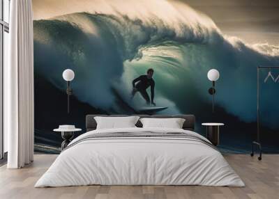 surfer catching a massive wave, generative ai Wall mural