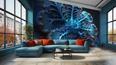 surreal background with floral ornaments, ice fractal sculpture in blue tones, fantasy alien plant, filigree organic shape, generative ai Wall mural