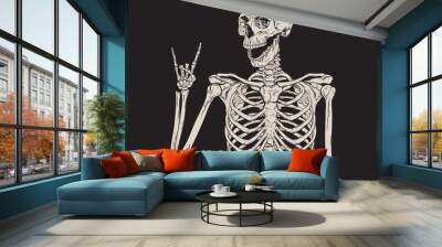 Human skeleton posing isolated over black background vector Wall mural