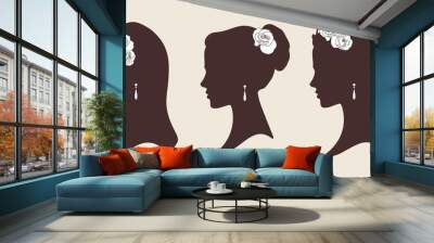 Wedding design silhouettes of brides with roses vector Wall mural