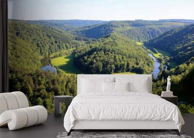 Elevated view from famous viewpoint of Giant's tomb lying inside the bend of the river Semois, located nearby the city of Bouillon, Wallonia, Ardennes, Belgium. Wall mural