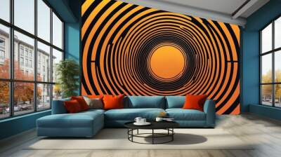 abstract vector concentric circles with orange to yellow gradient background Wall mural