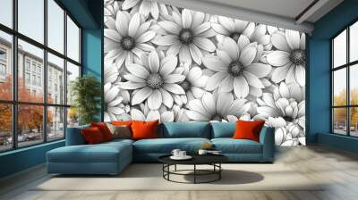 base xl pretty gray theme flowers on white background, egg mosaic style Wall mural