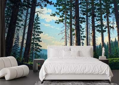 boreal forest with pine trees anime Wall mural