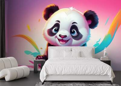 illustration of cute smiling baby panda background Wall mural