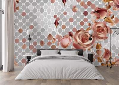 Rose gold rose petals soft dots seamless plain white background design Wall mural