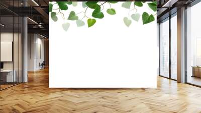 Background decorated with light green and green leaves on top, isolated on transparent background, Generative AI Wall mural