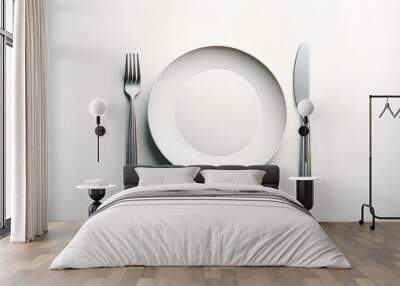 Modern dining elegance, sleek plate and utensils on table, Modernity Concept Art, Generative AI Wall mural