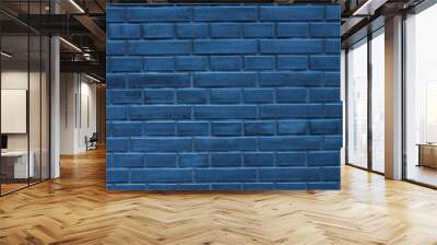 Bright blue beautiful new brick wall texture background. Close up, copy space Wall mural