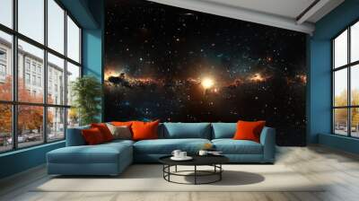 360 degree equirectangular projection of a wide cosmos featuring shining stars Starry space backdrop environment map HDRI spherical panorama 3D illustration Wall mural