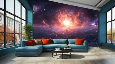 360 degree equirectangular projection space background featuring nebulae and stars environment map HDRI spherical panorama 3D cartoon rendering 3D illustration Wall mural