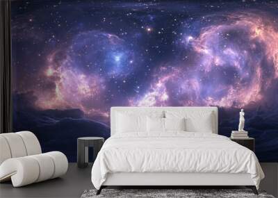 360 degree nebula panorama in a 3D cartoon style featuring an equirectangular projection and environmental mapping HDRI spherical background depicting space with nebula and stars 3D illustration Wall mural