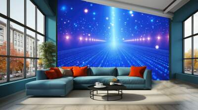 Abstract Blue Sparkle Disco Light Background in 3D Cartoon Rendering Wall mural