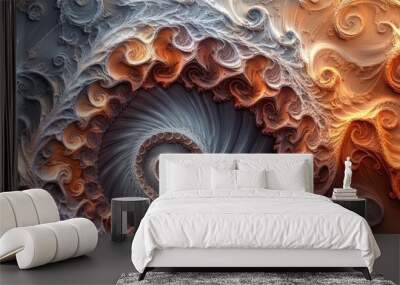 Abstract fractal shapes and patterns rendered in 3D cartoon style featuring dynamic flowing natural forms flowers and spirals Wall mural