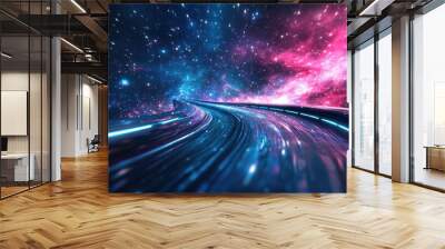 Abstract new age space background intergalactic highway space travel in 3D cartoon rendering Wall mural