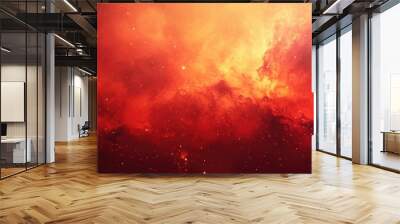 Bright red space nebula with a 3D cartoon rendering featuring dark red and orange gradient grungy smoke Abstract blaze of fire flame texture or background Red and yellow grunge watercolor backdrop Wall mural