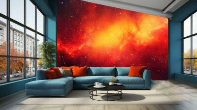 Bright red space nebula with a 3D cartoon rendering featuring dark red and orange gradient grungy smoke Abstract blaze of fire flame texture or background Red and yellow grunge watercolor backdrop Wall mural