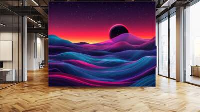 Colorful graphics for a science fiction wallpaper featuring a 3D cartoon rendering of a black hole showcasing the beauty of deep space Elements include water waves clouds the night sky the universe Wall mural