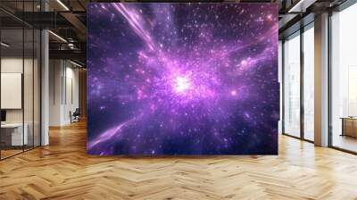 Colorful purple sparks from a supernova explosion rendered in 3D cartoon style against a black background Wall mural