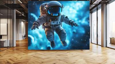 High resolution deep space image featuring a 3D cartoon astronaut perfect for science fiction fantasy themes wallpapers and prints Wall mural