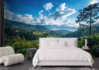 Nature s verdant landscape under a blue sky Wall mural