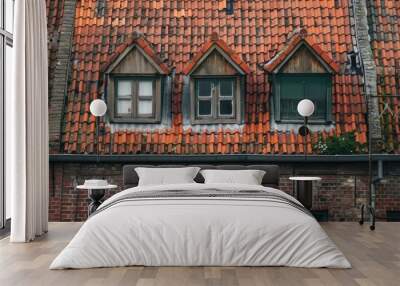 Old houses with red tiles and small windows Wall mural