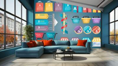 Vector modern shopping infographic template with basket and icon Wall mural