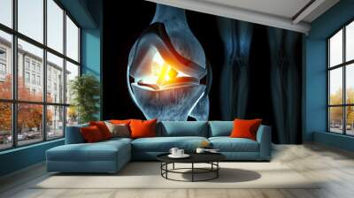 Accurate medically 3d illustration showing knee joint with ligaments. knee pain. joint pains Wall mural