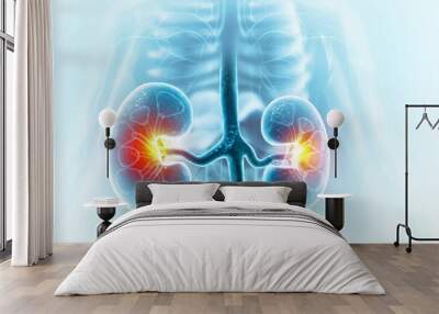 Human kidneys anatomy structure, 3d illustration Wall mural