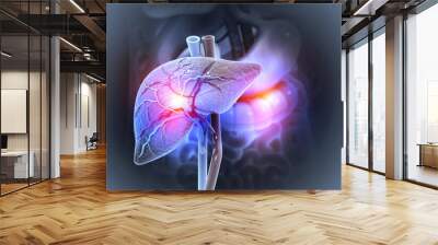 Human liver anatomy structure, 3d illustration Wall mural