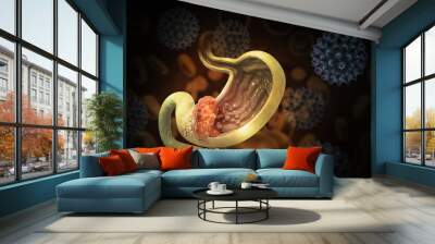 Stomach cancer. Cancer attacking cell. Stomach disease concept. 3d illustration Wall mural