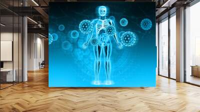 virus cells or bacteria infected human body. Human disease and infection representing a medical health concept. 3d illustration Wall mural