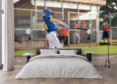 Youth baseball batter swinging Wall mural