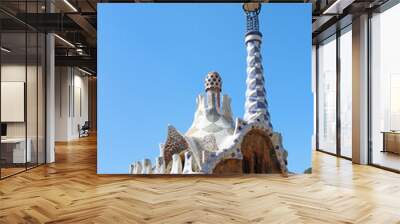 View of Gingerbread house in the Park Guell against blue clear sky in sunny day, Barcelona, Spain Wall mural