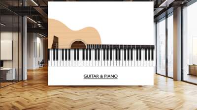 Acoustic guitar and piano keys abstract music instrument, vector illustration Wall mural