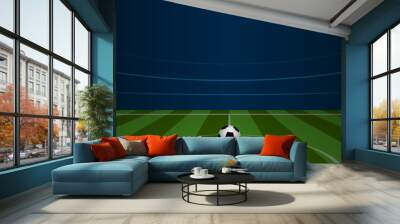 Empty football field arena stadium with realistic football on center, vector illustration Wall mural