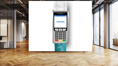 Payment Machine, POSt terminal with cash receipt and credit card isolated on transparent background, vector illustration Wall mural