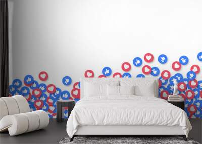 Social media like and heart icons background Wall mural