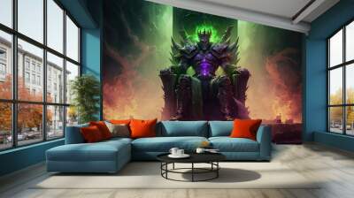 Dark demon lord sitting on the throne of the underworld in purging purple and green infernal flame Wall mural