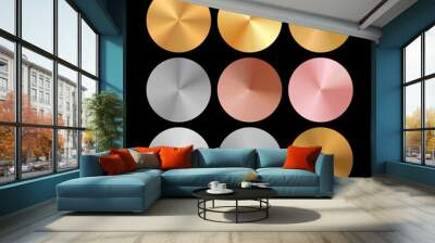 Conical Metal Gradient Collection of Rose Gold, Golden and Silver Circles Wall mural