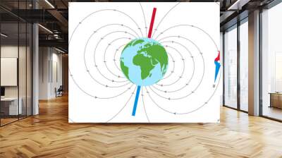 Earth Magnetic Field and Magnetic Axis Illustration Wall mural